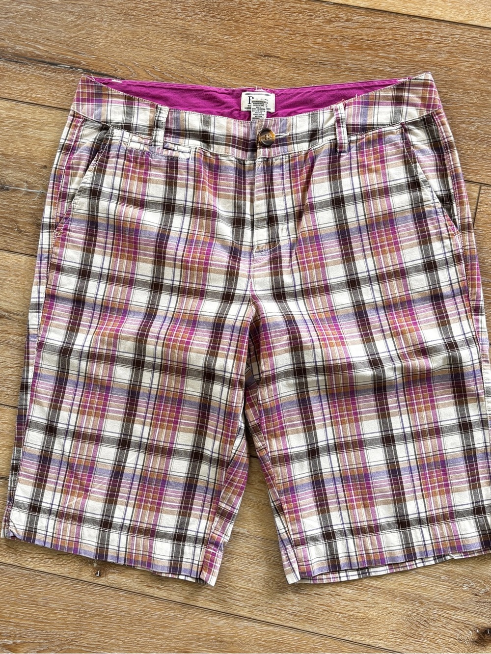 G.H. Bass & Co. Bermuda Shorts Women’s 10 Plaid Pink Brown Golf Preppy Cotton